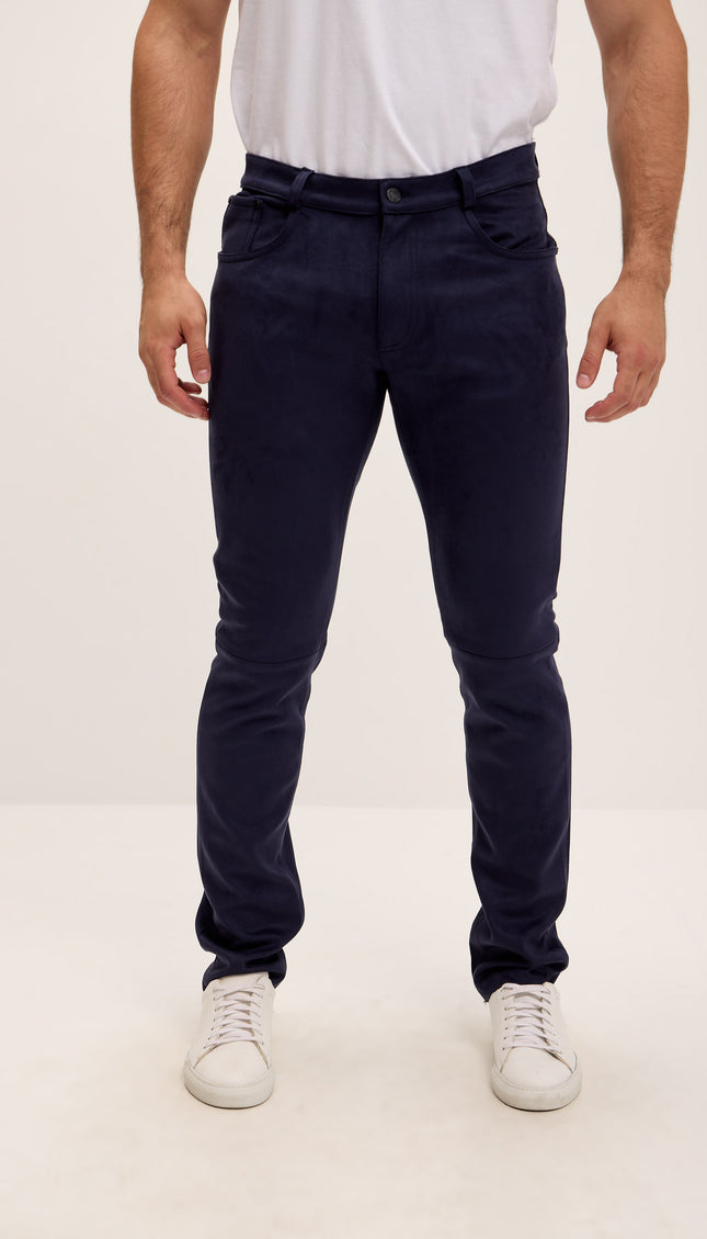 Slim Tapered Microsuede Pants - Navy - Ron Tomson