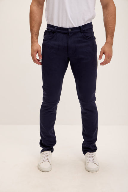 Slim Tapered Microsuede Pants - Navy - Ron Tomson