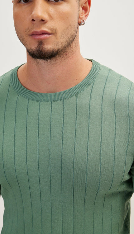 Slip-Stitch Crew Neck Long Sleeve Sweater - Green - Ron Tomson
