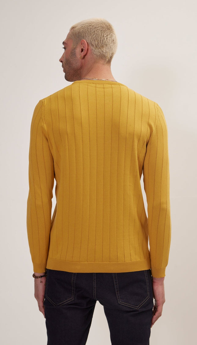 Slip-Stitch Crew Neck Long Sleeve Sweater - Mustard - Ron Tomson