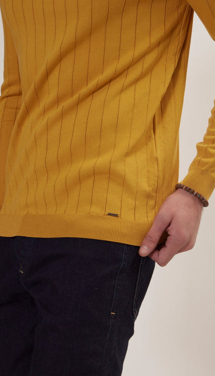 Slip-Stitch Crew Neck Long Sleeve Sweater - Mustard - Ron Tomson