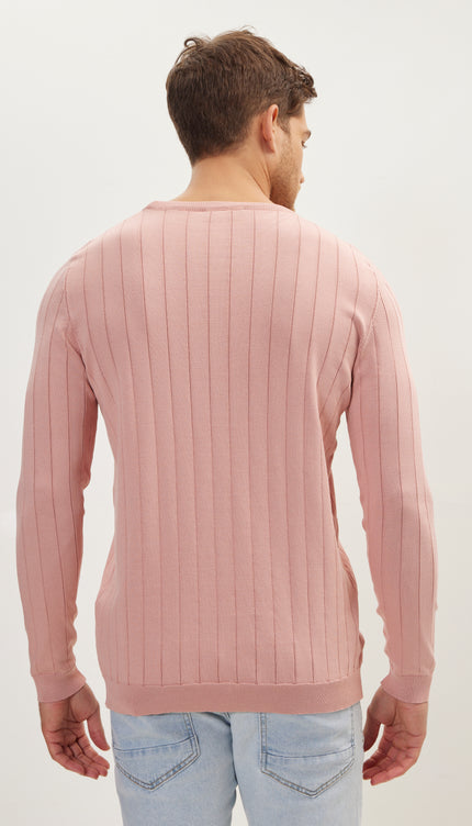 Slip - Stitch Crew Neck Long Sleeve Sweater - Rose - Ron Tomson