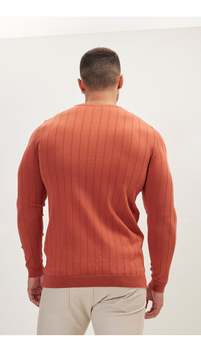 Slip-Stitch Crew Neck Long Sleeve Sweater - Tile - Ron Tomson