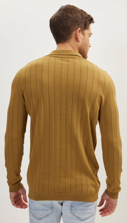 Slip-Stitch Polo Neck Long Sleeve Sweater - Pistachio - Ron Tomson