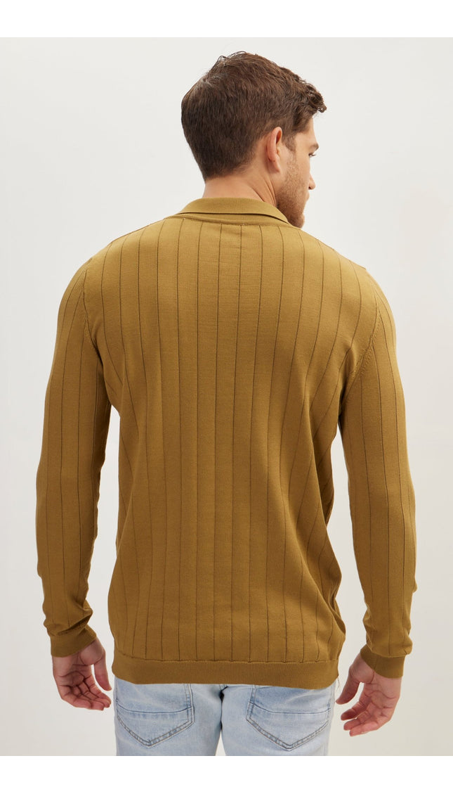 Slip-Stitch Polo Neck Long Sleeve Sweater - Pistachio - Ron Tomson