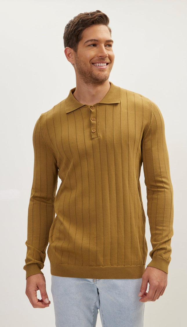 Slip-Stitch Polo Neck Long Sleeve Sweater - Pistachio - Ron Tomson