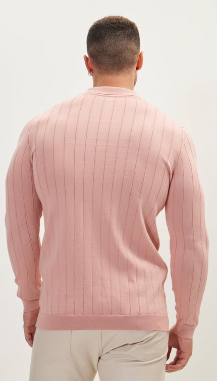 Slip-Stitch Polo Neck Long Sleeve Sweater - Rose - Ron Tomson