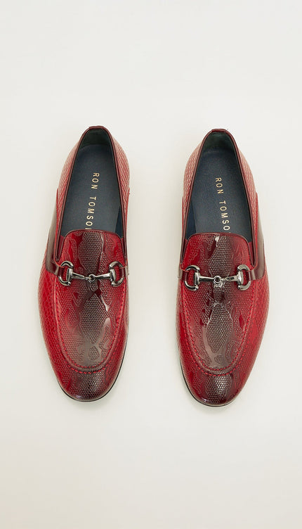 Snake Embossed Leather And Silver Metal Bit Loafer - Valentine Red - Ron Tomson