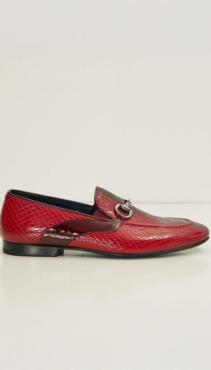 Snake Embossed Leather And Silver Metal Bit Loafer - Valentine Red - Ron Tomson