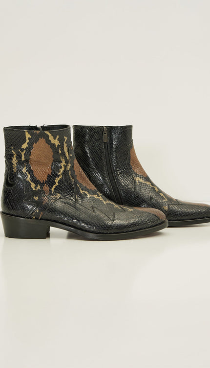 Snake Embossed Side Zip Chelsea Boots - Brown - Ron Tomson