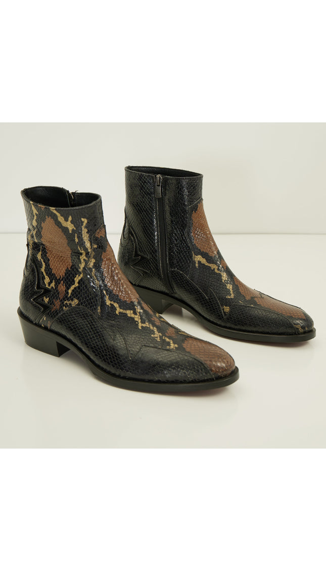 Snake Embossed Side Zip Chelsea Boots - Brown - Ron Tomson