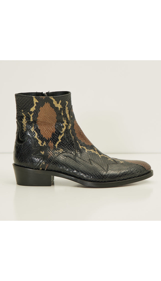 Snake Embossed Side Zip Chelsea Boots - Brown - Ron Tomson