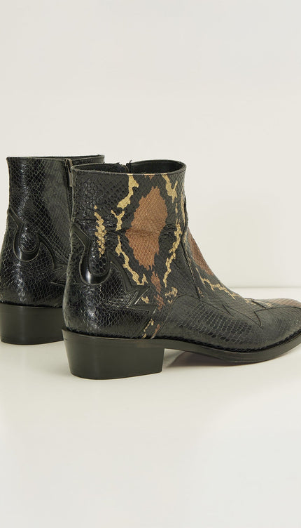 Snake Embossed Side Zip Chelsea Boots - Brown - Ron Tomson