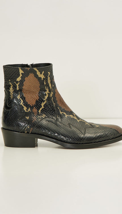 Snake Embossed Side Zip Chelsea Boots - Brown - Ron Tomson