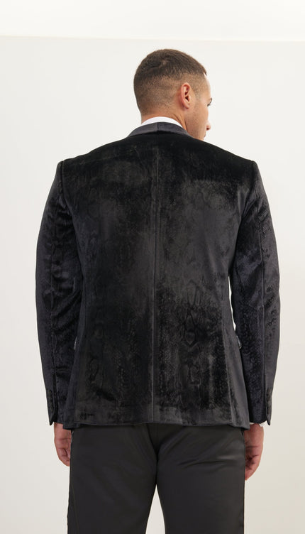 Snake Pattern Italian Cotton Velvet Tuxedo Jacket - Black - Ron Tomson
