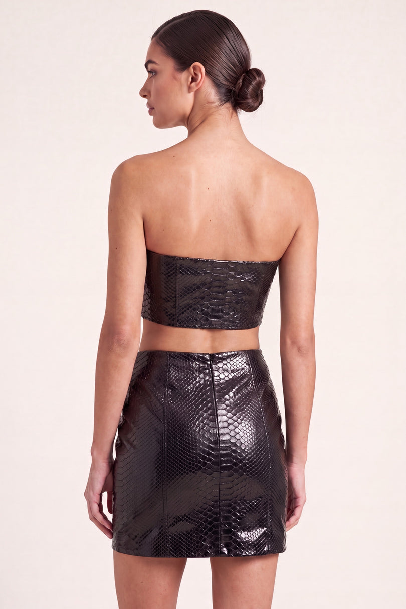 Snakeskin Leather Bandeau Top - Black