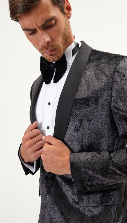 Snakeskin Pattern Cotton Velvet Tuxedo Jacket - Black - Ron Tomson