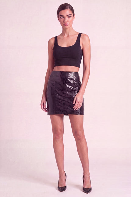 Snakeskin Leather Mini Skirt - Black