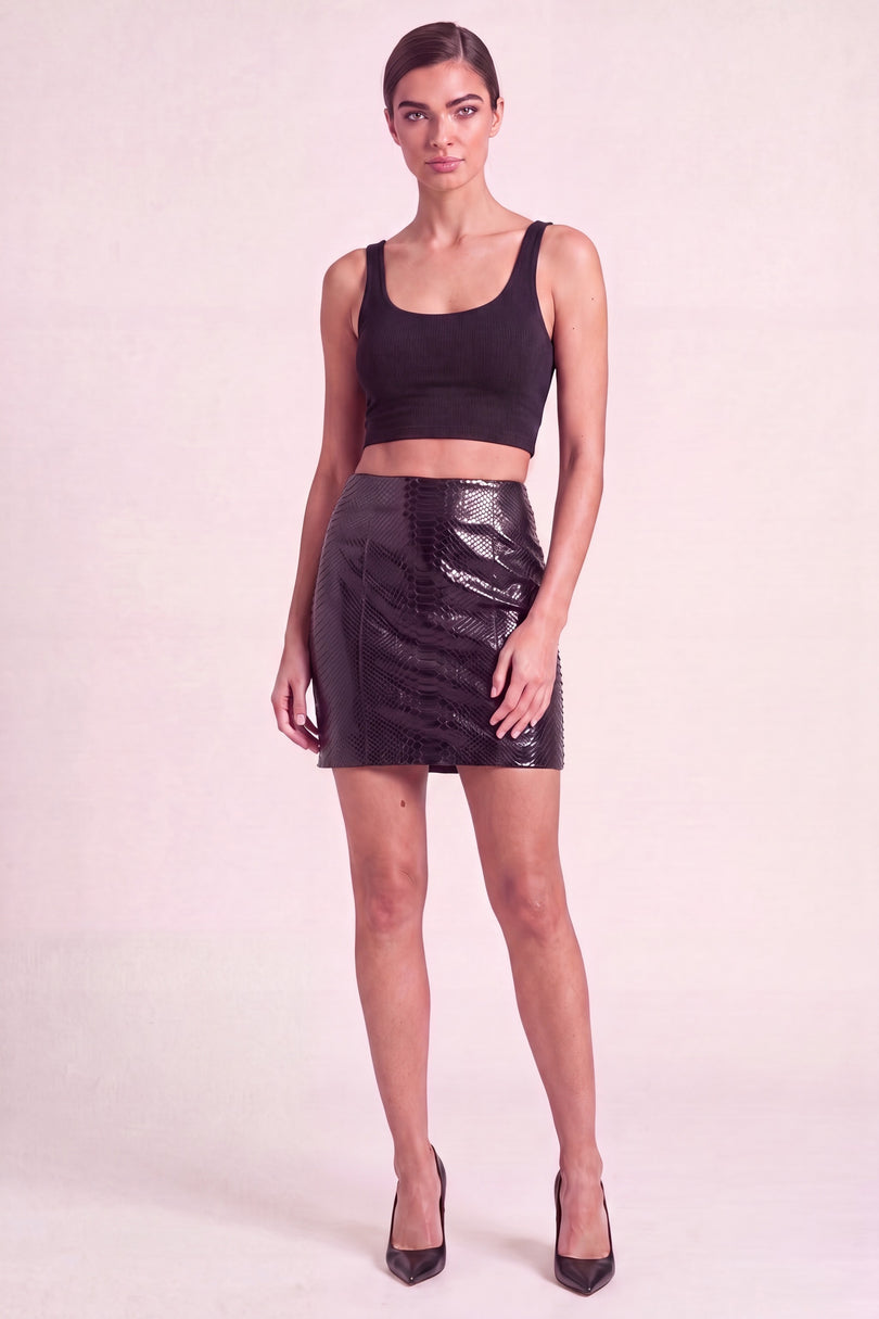 Snakeskin Leather Mini Skirt - Black