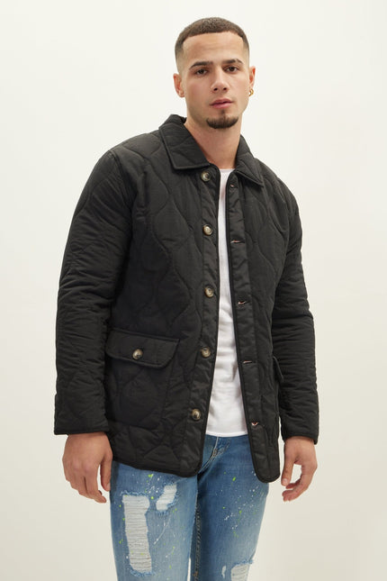 Snap Button Closure Autumn Coat - Black - Ron Tomson