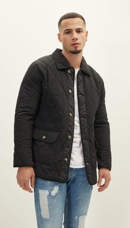 Snap Button Closure Autumn Coat - Black - Ron Tomson