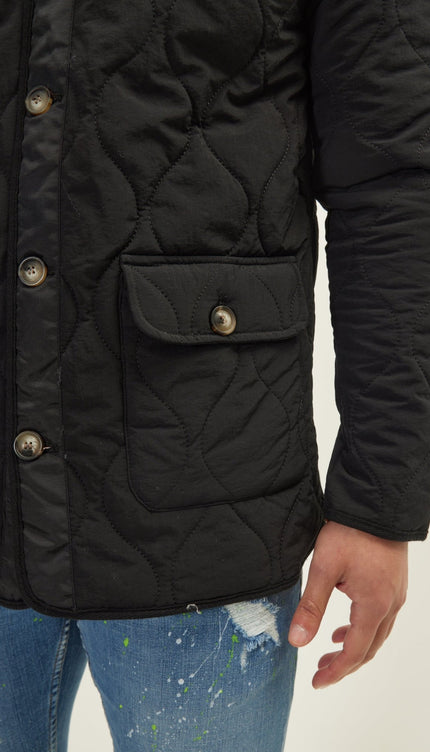 Snap Button Closure Autumn Coat - Black - Ron Tomson