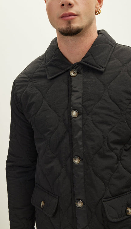 Snap Button Closure Autumn Coat - Black - Ron Tomson