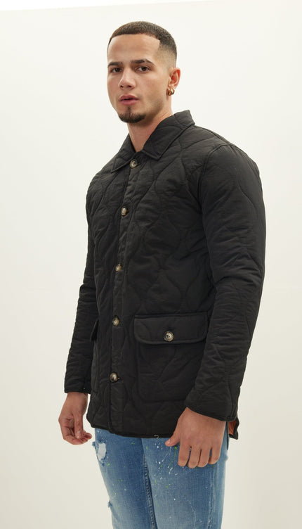 Snap Button Closure Autumn Coat - Black - Ron Tomson