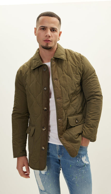 Snap Button Closure Autumn Coat - Khaki - Ron Tomson