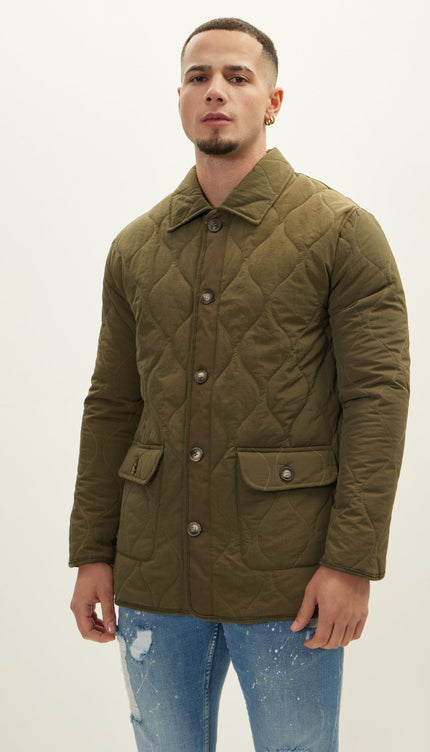 Snap Button Closure Autumn Coat - Khaki - Ron Tomson