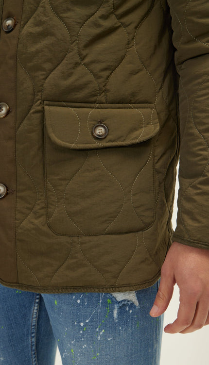 Snap Button Closure Autumn Coat - Khaki - Ron Tomson