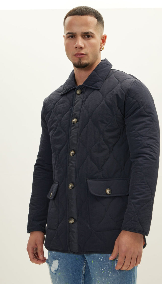 Snap Button Closure Autumn Coat - Navy - Ron Tomson