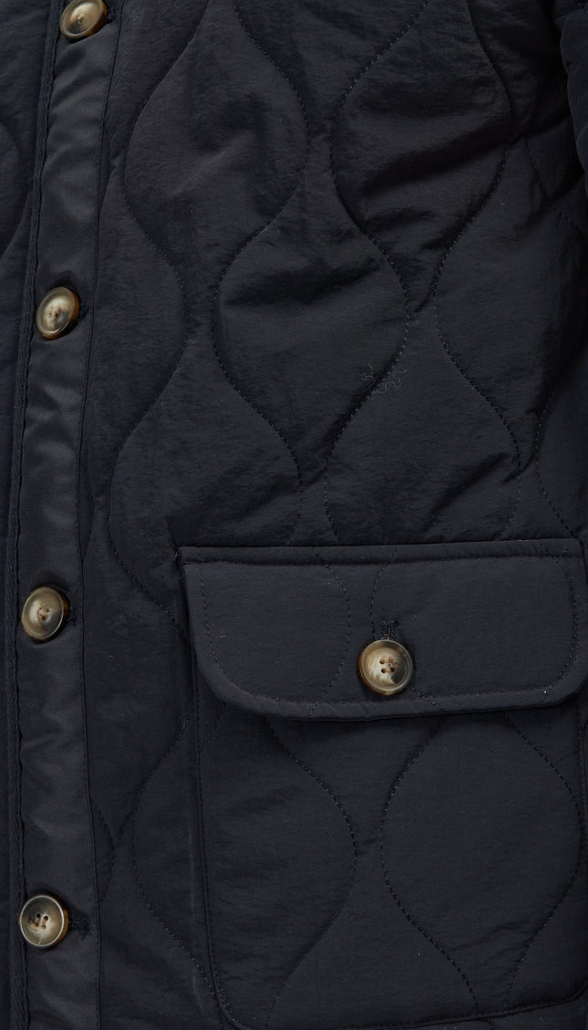Snap Button Closure Autumn Coat - Navy - Ron Tomson