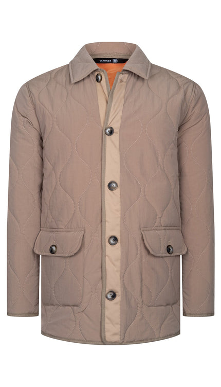 Snap Button Closure Autumn Coat - Stone - Ron Tomson