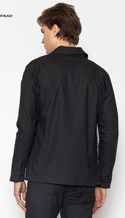Snap Button Cotton Blend Shirt - Black - Ron Tomson
