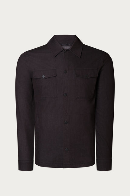 Snap Button Cotton Blend Shirt - Black - Ron Tomson
