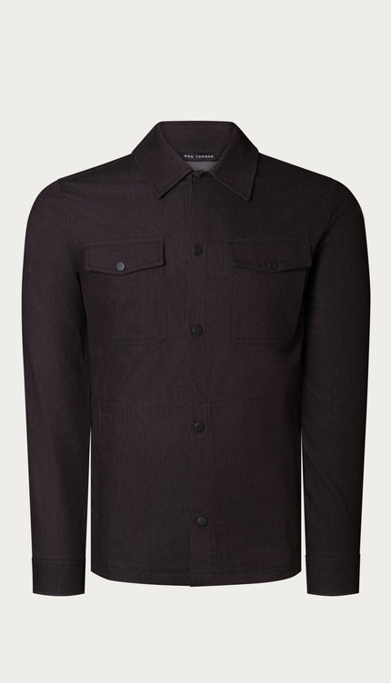 Snap Button Cotton Blend Shirt - Black - Ron Tomson
