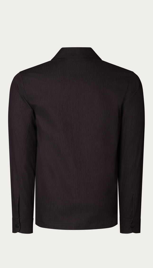 Snap Button Cotton Blend Shirt - Black - Ron Tomson