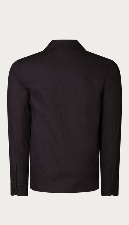 Snap Button Cotton Blend Shirt - Black - Ron Tomson