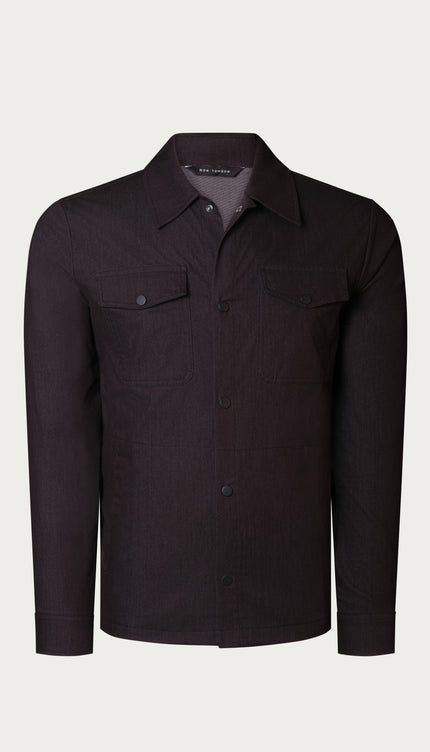 Snap Button Cotton Blend Shirt - Navy - Ron Tomson
