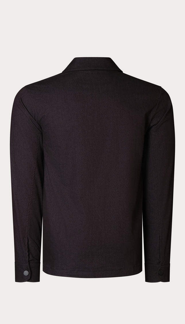 Snap Button Cotton Blend Shirt - Navy - Ron Tomson