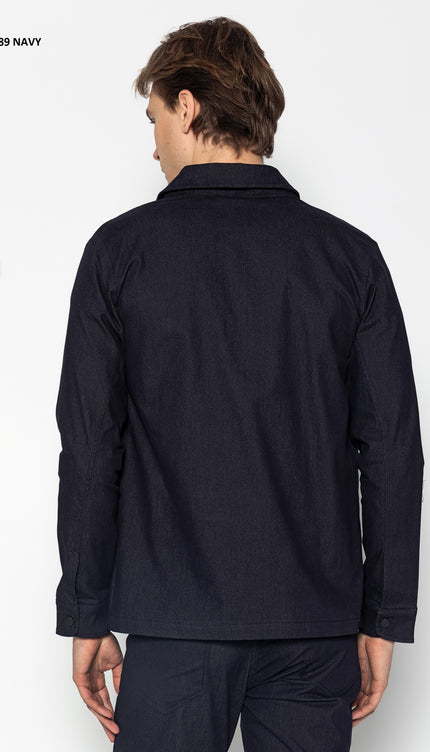 Snap Button Cotton Blend Shirt - Navy - Ron Tomson