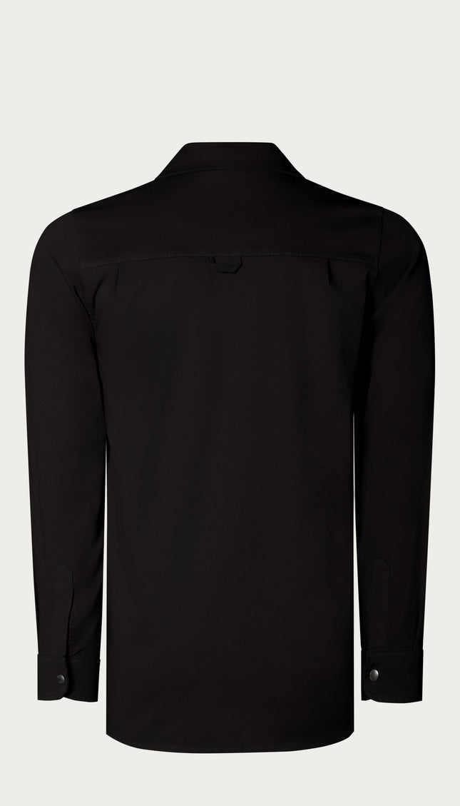 Snap Button Cotton Collared Shirt - Black - Ron Tomson