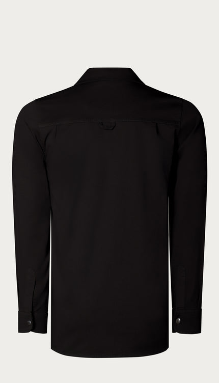 Snap Button Cotton Collared Shirt - Black - Ron Tomson