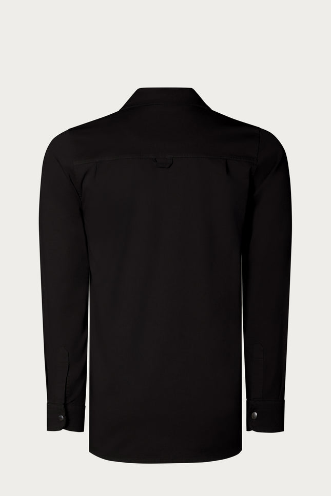 Snap Button Cotton Collared Shirt - Black - Ron Tomson