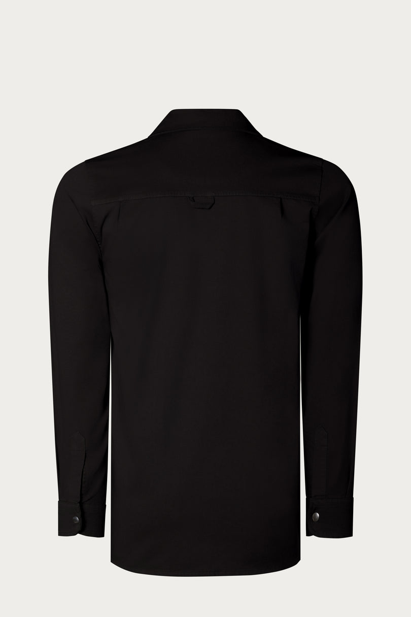 Snap Button Cotton Collared Shirt - Black - Ron Tomson