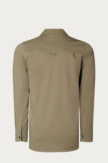 Snap Button Cotton Collared Shirt - Khaki - Ron Tomson