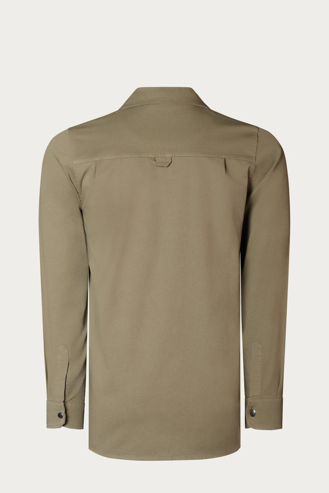 Snap Button Cotton Collared Shirt - Khaki - Ron Tomson