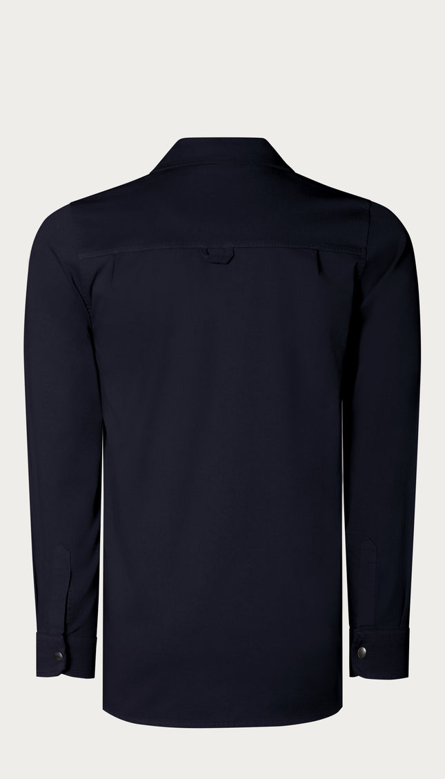Snap Button Cotton Collared Shirt - Navy - Ron Tomson