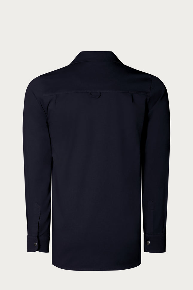 Snap Button Cotton Collared Shirt - Navy - Ron Tomson